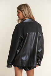 Faux Leather Sherpa Contrast Snap Down Jacket J.NNA